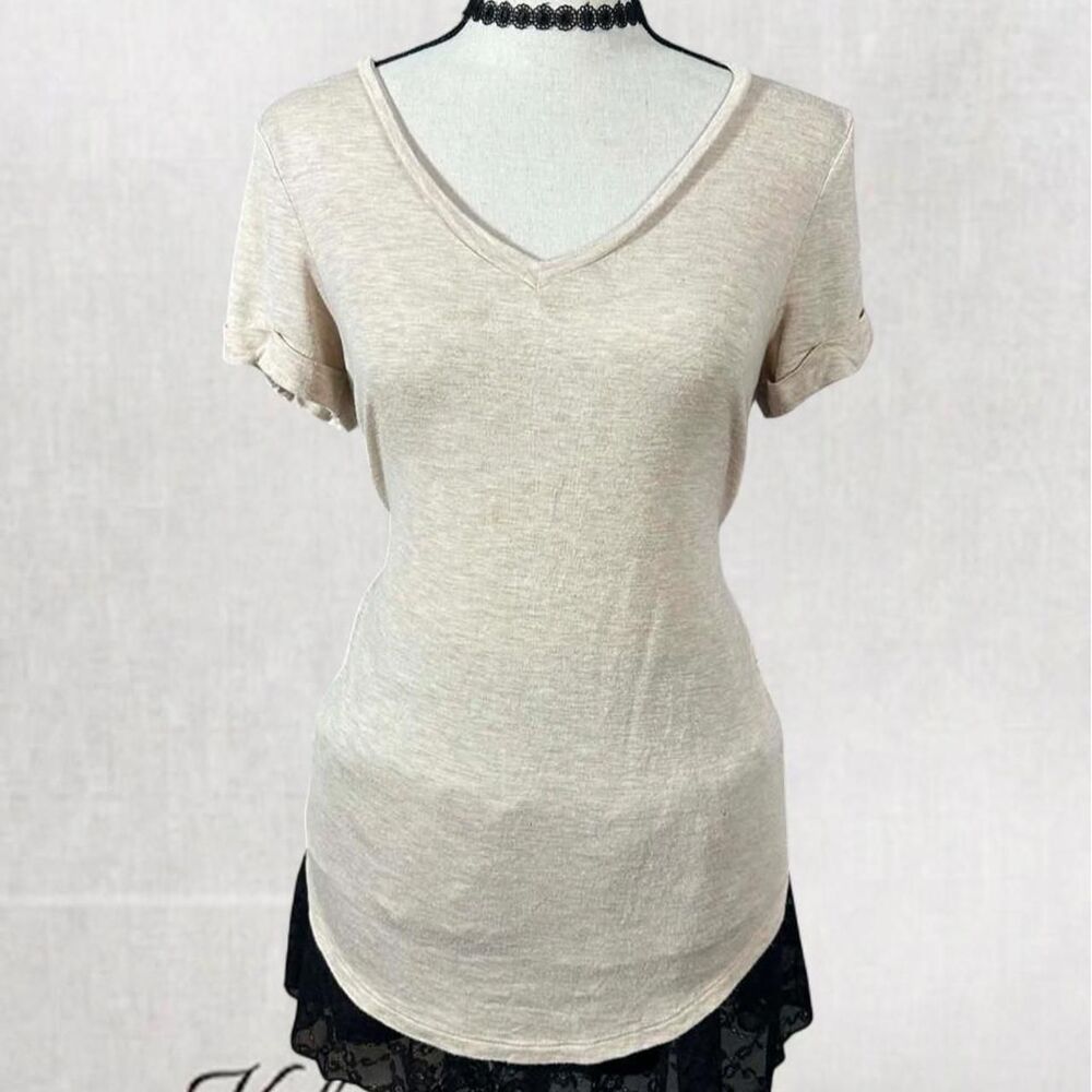 Casual Basic Light Gray V-neck Shirt by Pink Rose